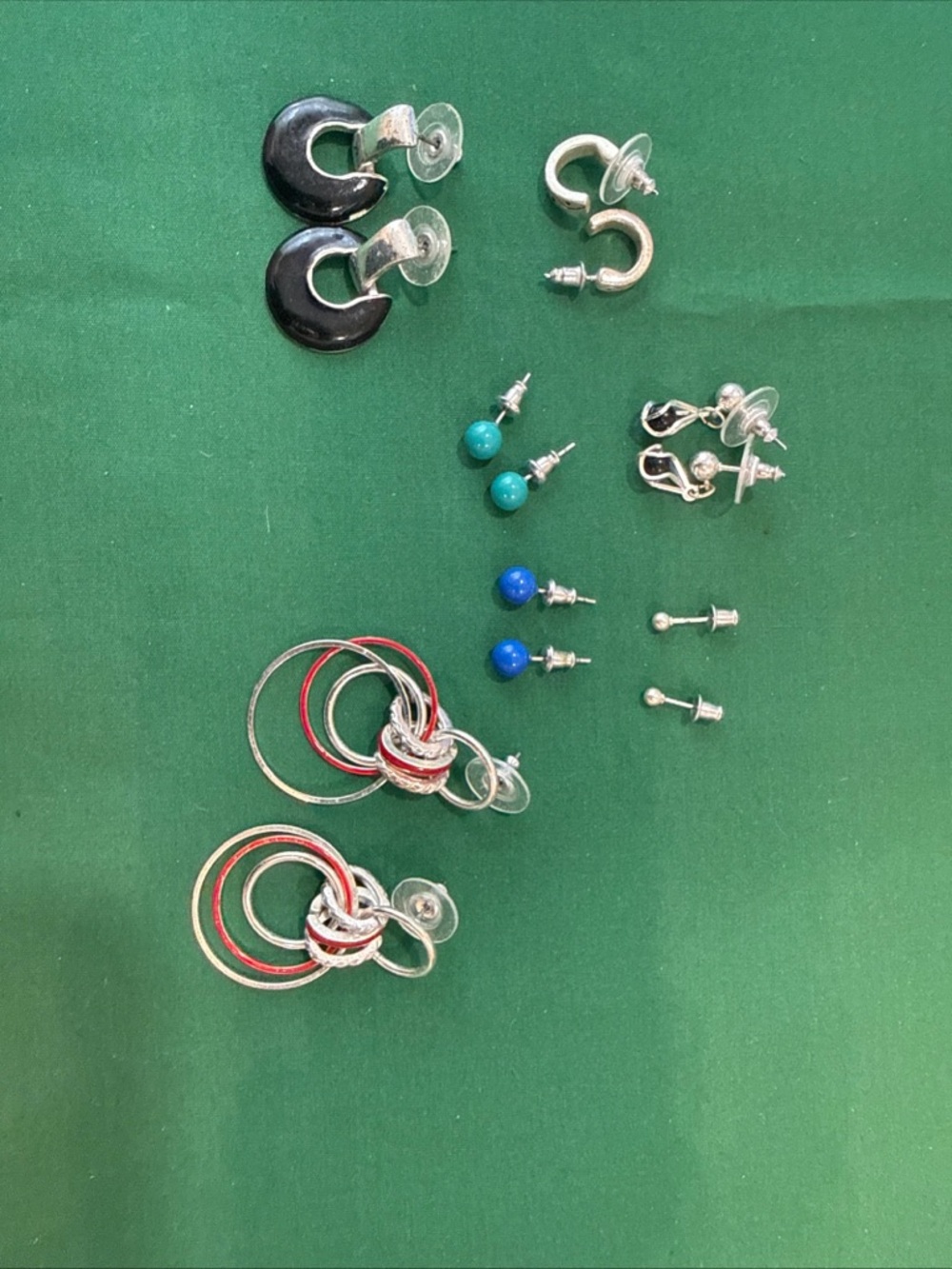 Silver Multi-Pair Earrings Set with Black, Blue and Turquoise Accents